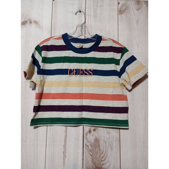 Guess Shirt‎ Ladies Extra Small Crop Top Rainbow Short Sleeve - Picture 1 of 7
